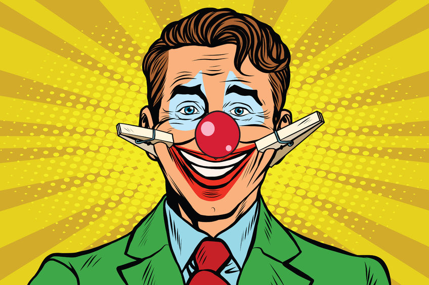 clown face cartoon clothespin energy transference fake it until you make it