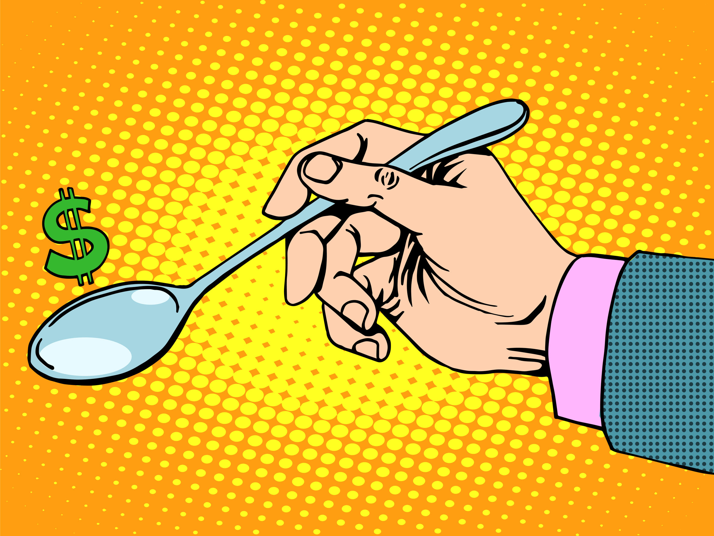 cartoon hand holding a spoon payday lenders drug pushers of financial services